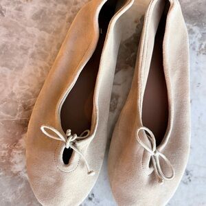 Zara Cream Suede Ballet Flats with Bow